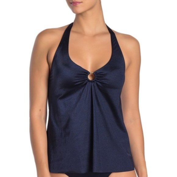 Tahari Other - Tahari | Ring Front Halter Solid Tankini Swim Top